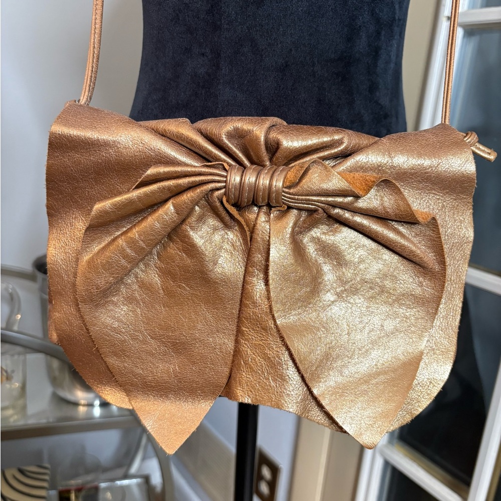 Susan Farber Collections Metallic Gold Bow Clutch